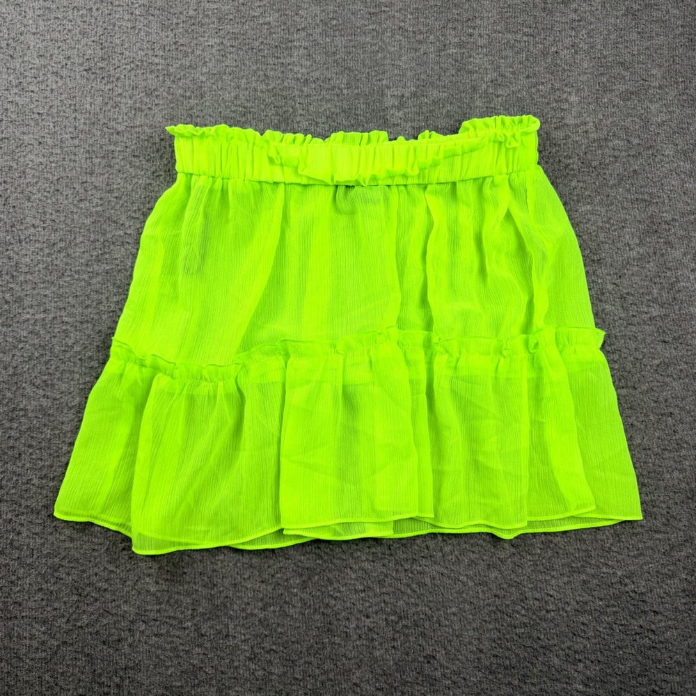 Missguided Women's Size 8 Neon Lime Green Tiered Ruffle Mini Skirt Elastic Waist